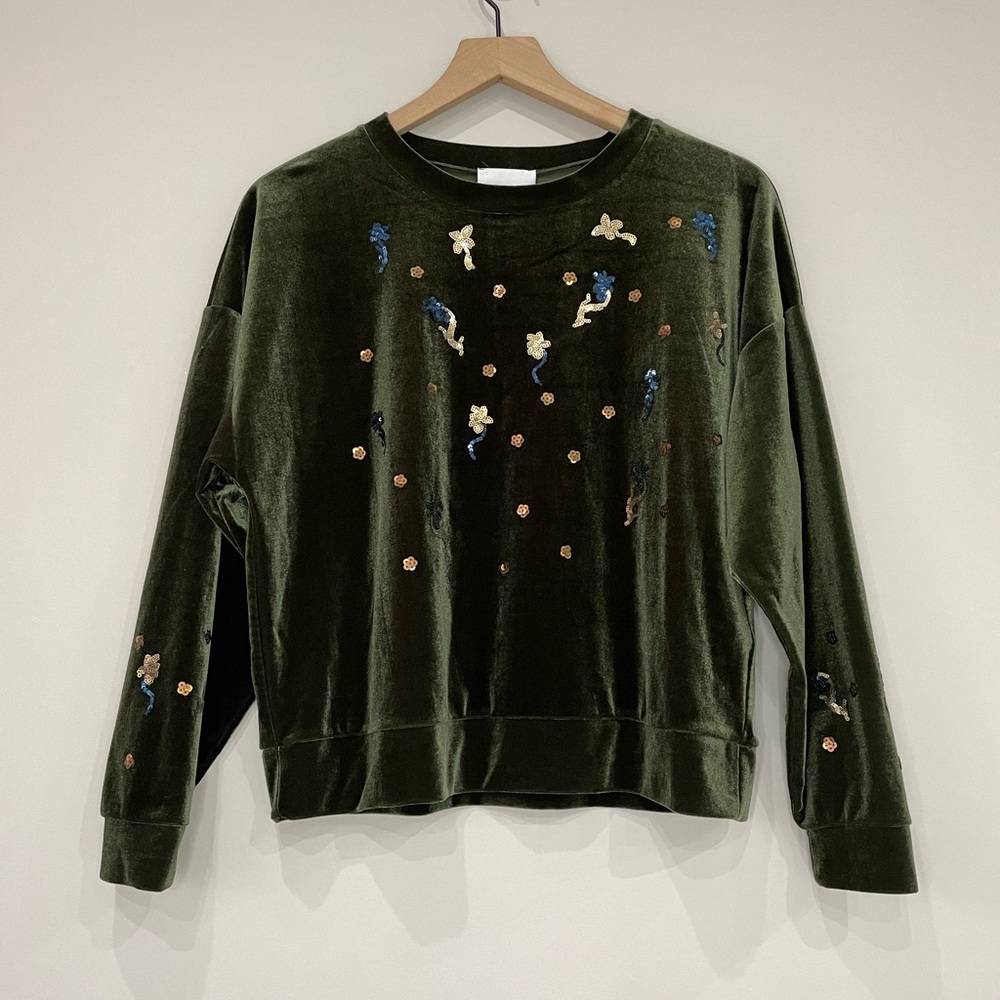 Annarita N sequins embellished boxy velvet long sleeve top small